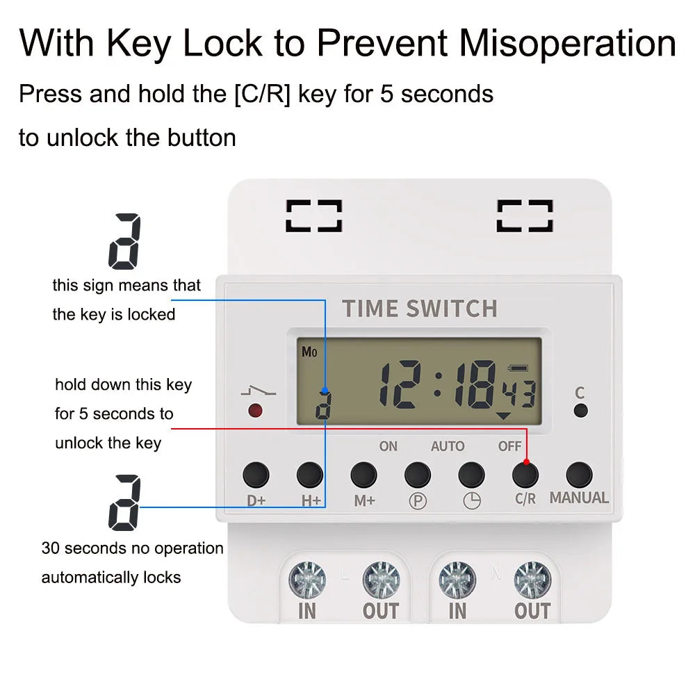 220V Timing Switch Time Controller Programmable Time Controller Switch Relay LCD Display 28 Groups Number Setting Timing Switch Vue