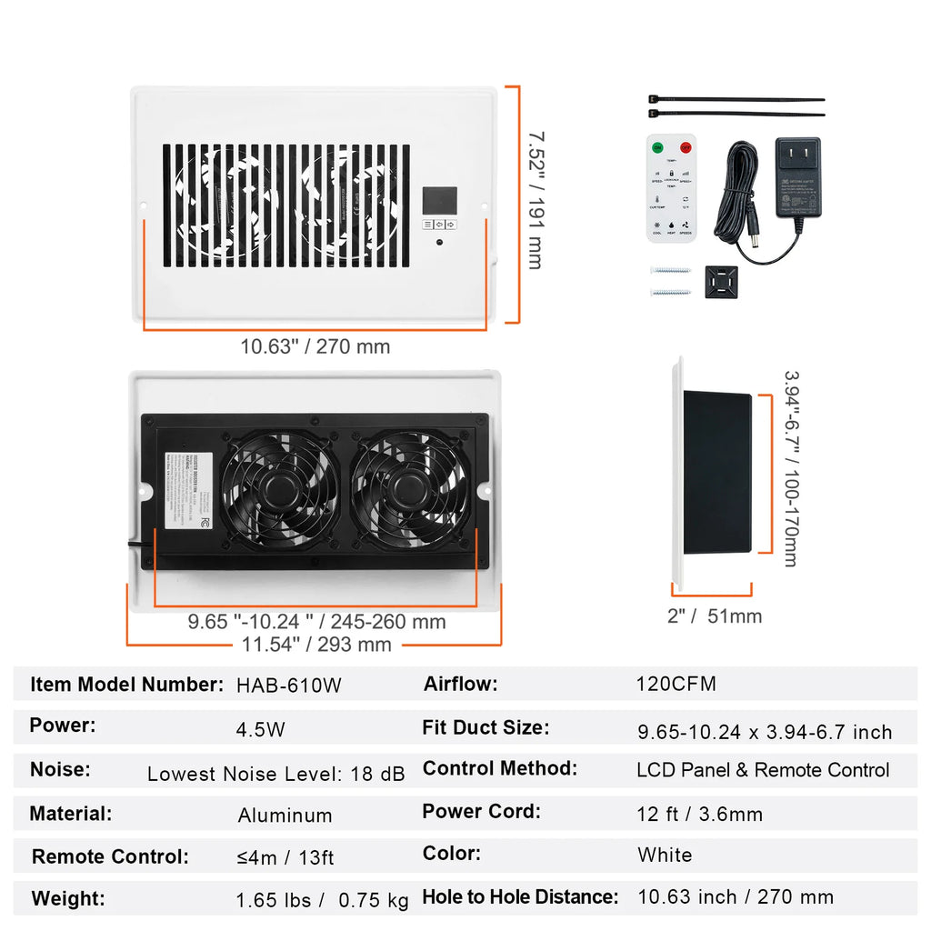 Quiet Register Booster Fan with Remote & Thermostat | 6x10 6x12 Register Booster Fan Vue 6x10inch United States