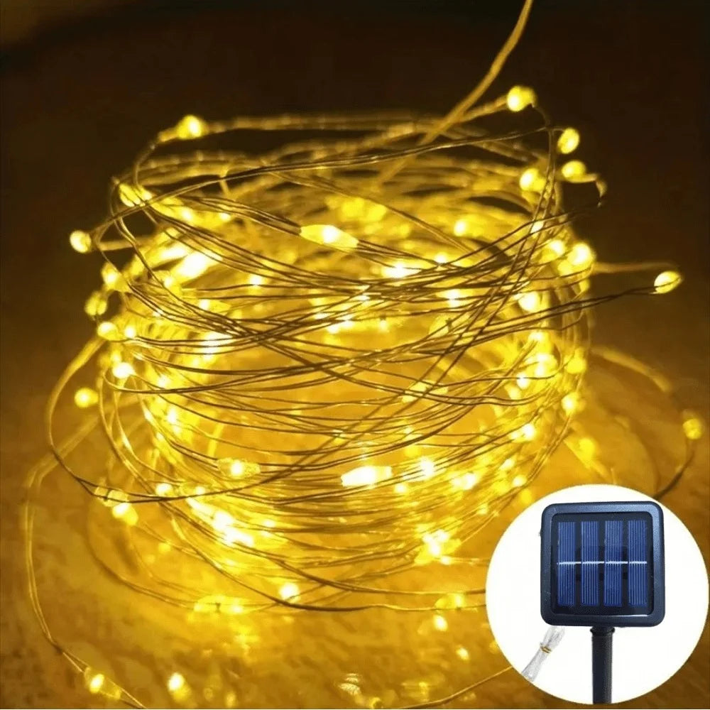 1PC 7M/12M/22M/32M Copper Wire Fairy Light String,Solar-powered,8 Lighting Modes,Used for Wedding,Indoor,Festival,Bedroom,Party Vue