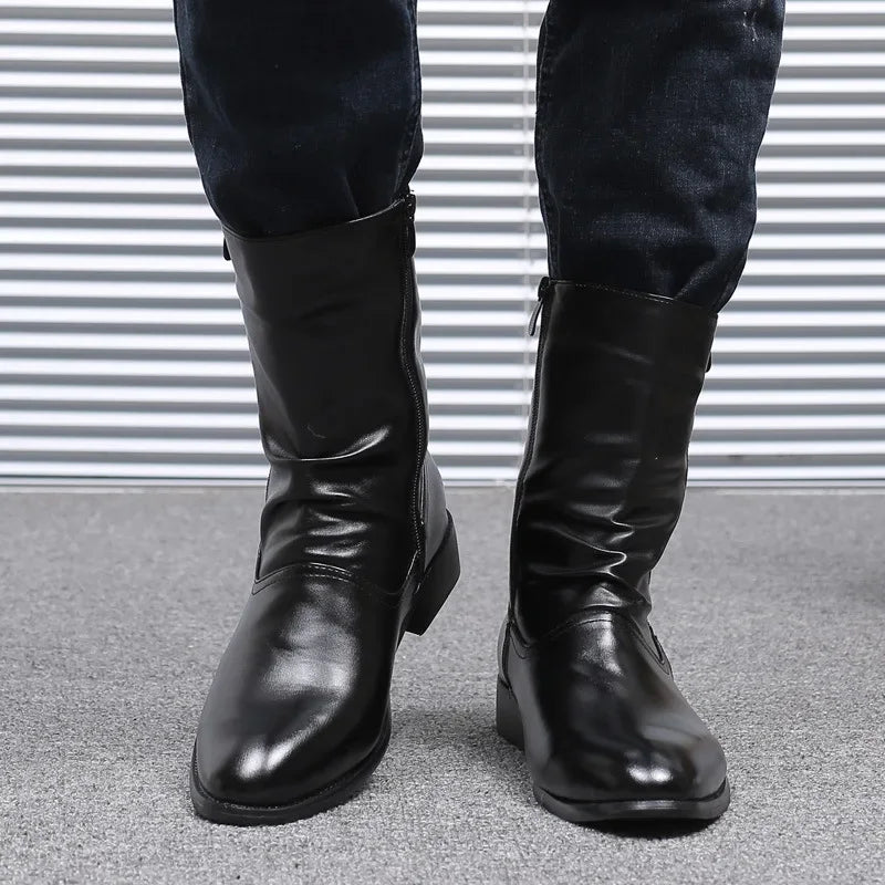 Men's High Top Ankle Boots | Korean Fashion PU Leather Zip Men's Ankle Boots Vue