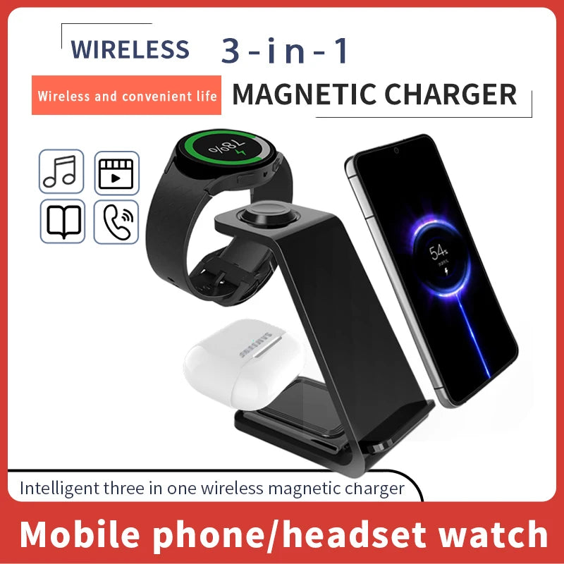 3 in 1 Wireless Charger Stand For Samsung Phones Galaxy Watch 7 8 9 Airpods Pro Fast Charging Dock Station Vue