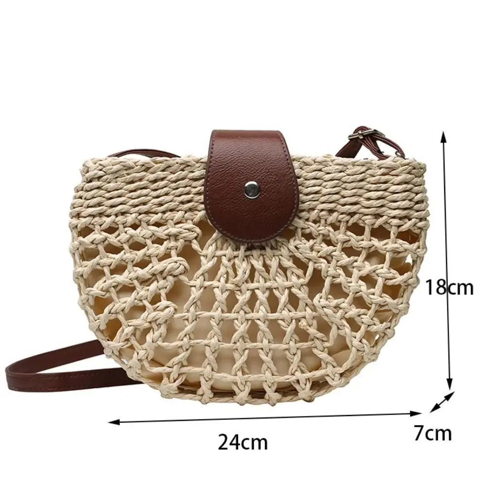 Women Summer Straw Bag Fashion Messenger Handbag Semicircle Crossbody