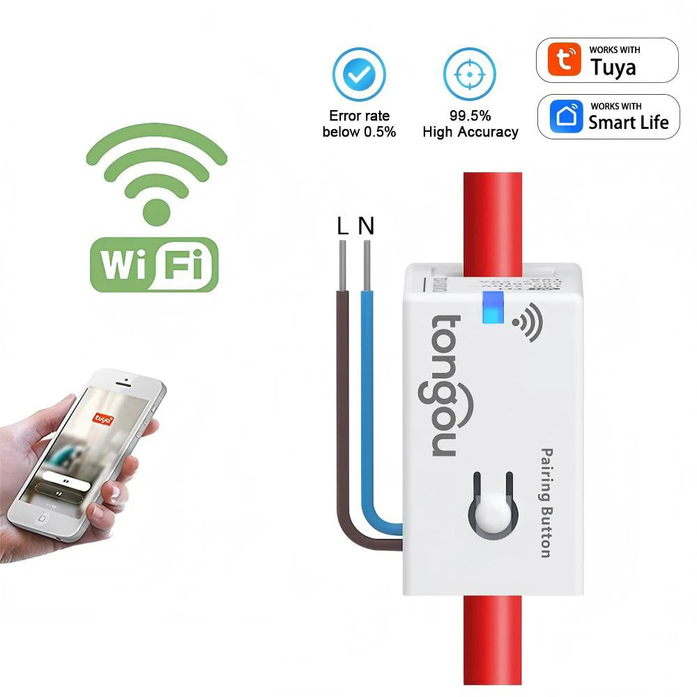Tuya Smart WiFi Energy Meter with kWh Monitoring and Prepaid Function 1-50A Real-time Power Consumption/Voltage/Current Monitor Vue