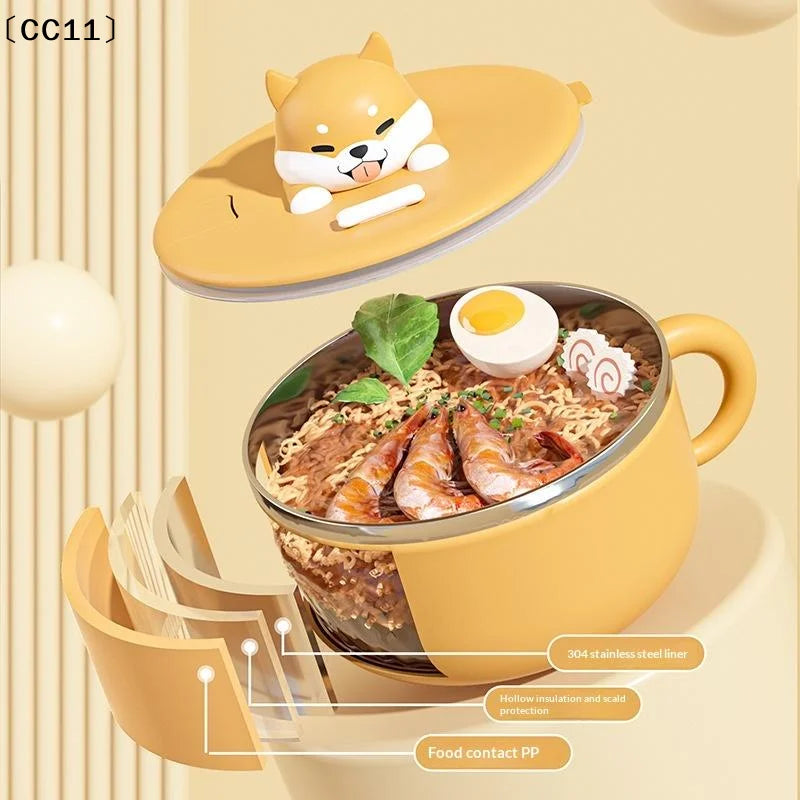 Cute Dog Instant Noodle Bowl Stainless Steel Lid Large Fruit Salad