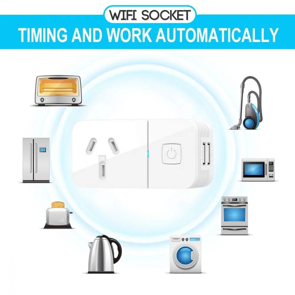 AC85-265V Socket Tuya WIFI Smart Electrical Power Plug 10A Timing Socket Remote by Alexa Google Home with Overload Protection Vue