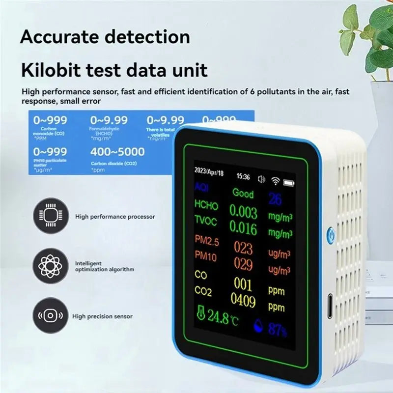 ABKW-Tuya Wifi 12 In 1 Air Quality Monitor Multifunction PM2.5 AQI PM1O HCHO TVOC CO CO2 Screen Display Air Detector Vue