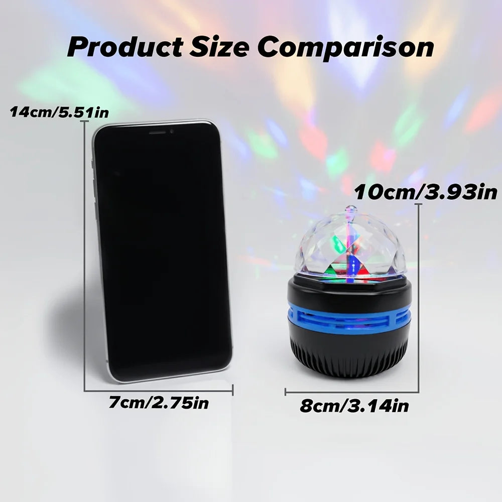 Mini USB Crystal Disco Ball Projector Light, Auto Rotating RGB Party Stage Lamp for Indoor Atmosphere Decor & Holiday Gift Vue