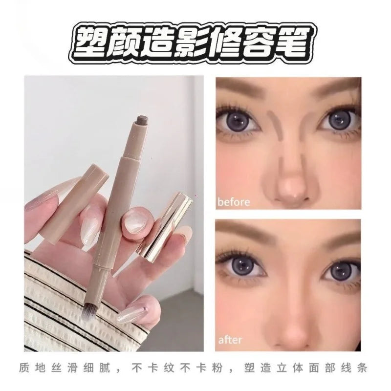 3D contouring pen Long Lasting Waterproof Matte Bronzer Stick Nose Shadow Contour Pen With Brush Facial Contour Stick Makeup Vue