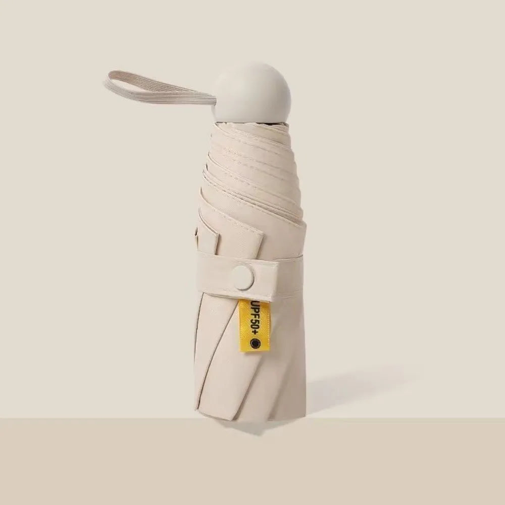 Mini Capsule Folding Umbrella UPF50+ Box Sun Rain Vinyl UV Sunshade Vue Beige