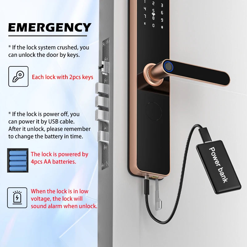 New TTlock WiFi Remote Unlock Keyless Security Electronic Fingerprint Digital Smart Locks for Apartments Office Vue