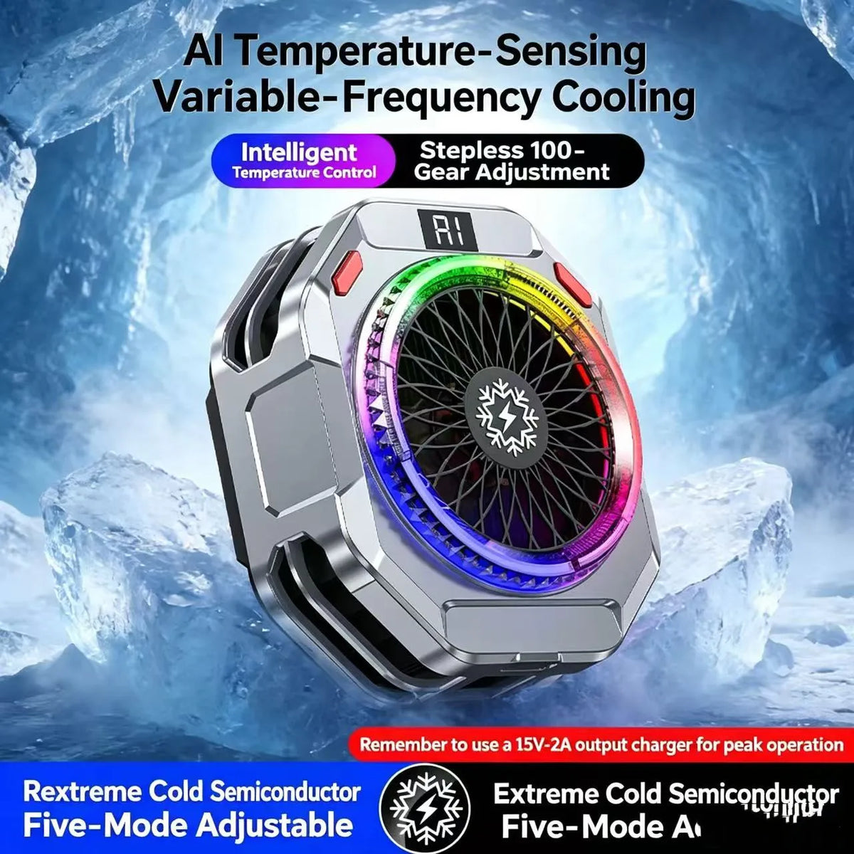 TH28 Semiconductor Phone Cooler 30W Powerful Cooling Smart Temperature Control 5 Adjustable Modes RGB Lights Extreme Cooling Vue