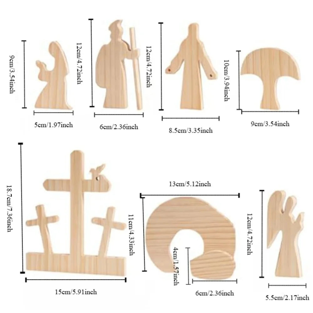 Solid Wood Jesus Resurrection Scene Ornaments with Cross Handmade Easter Empty Tomb Scene Set Simple Style Vue