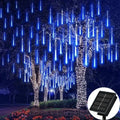 Solar Meteor Shower Rain String Lights Waterproof Garden Light 8 Tubes Christmas Tree Holiday Party Wedding Holiday Decoration Vue Solar-Blue 50cm 8Tubes
