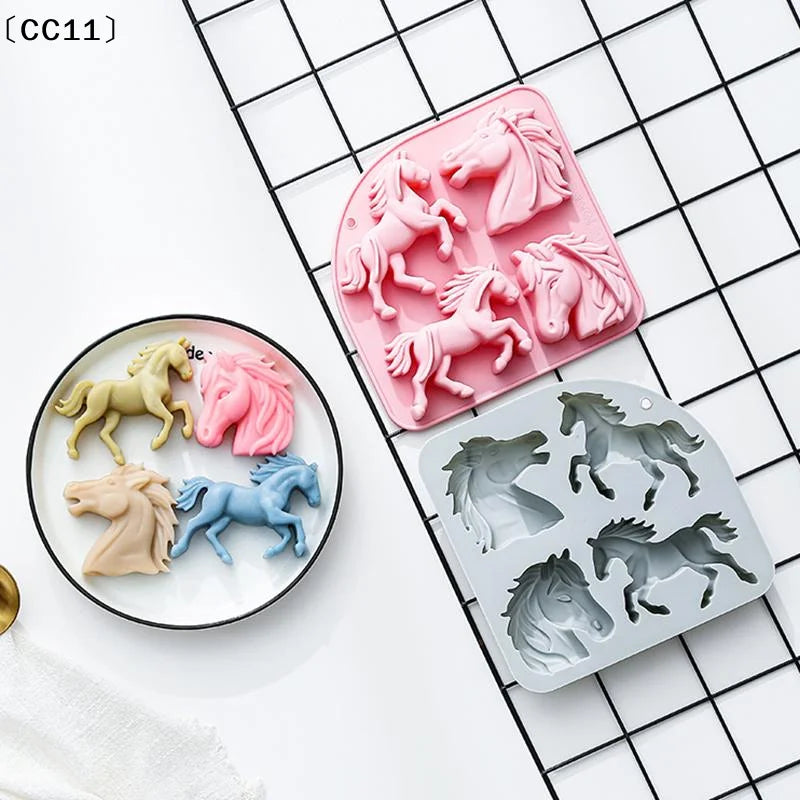 Horse Mold Silicone 4 Cavity 3D Themed Baking Mould Tray Party