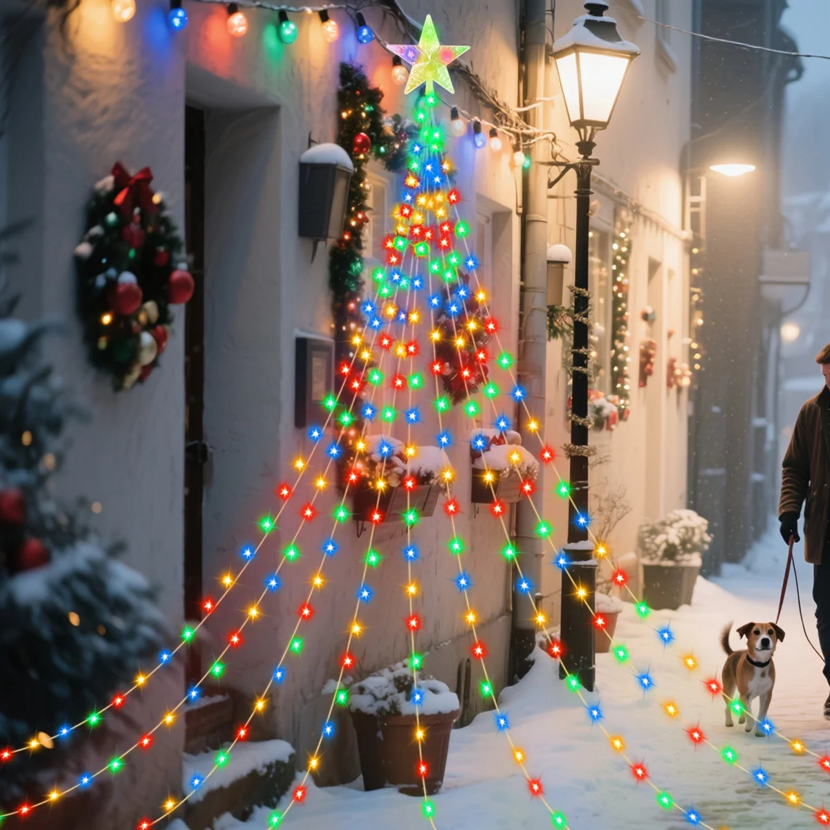 LED Christmas Star Waterfall Lights, USB Powered with 8 Modes&Remote, Indoor/Outdoor for Christmas Tree, Garden, Curtain, Party Vue