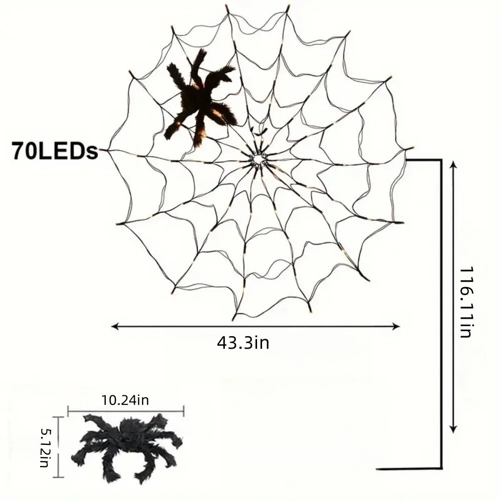 Halloween Spider Web LED String Lights with Plush Spider, USB Powered for Indoor Halloween Party, Haunted House, and Wall Decor Vue