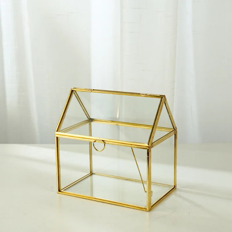 Geometric Glass House / Handmade Glass Terrarium / Modern Planter for Indoor Gardening / Desktable Vase / Stained Glass Box Vue