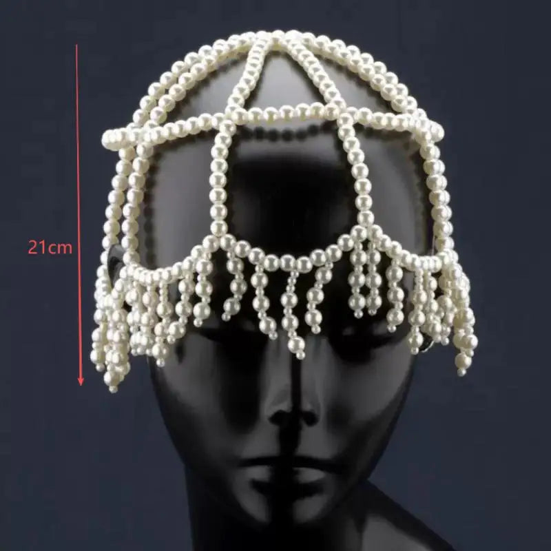 European And American New Style Woven Pearl Tassel Hat Chain Bridal Temperament High-end Versatile Hair Accessories Vue