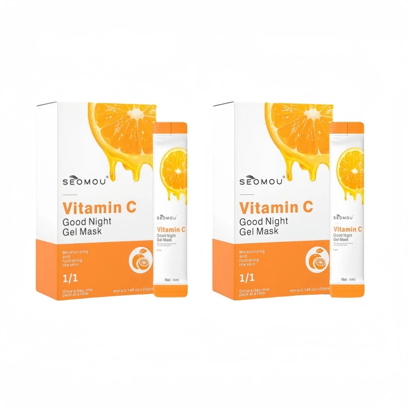 4Mi*20 Pieces/Box Vitamin C Good Night Jelly Mask, Can Be Used as a Sleep Mask, No Need to Rinse, Can Be Used for Nighttime Facial Beauty Care Contains Fresh Orange Essence, Royal Jelly Extract, and Other Ingredients That Can Vue 2 Boxes