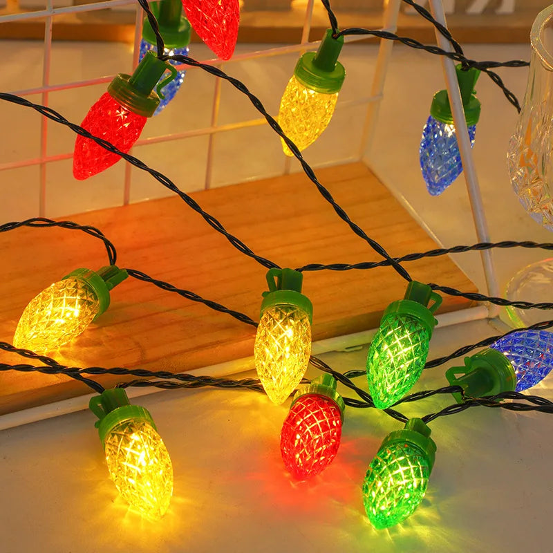 LEDS Christmas String Lights Outdoor Solar Lights C7 Bulbs Garland Fairy Lights Outdoor Lighting Xmas Tree Decor Vue