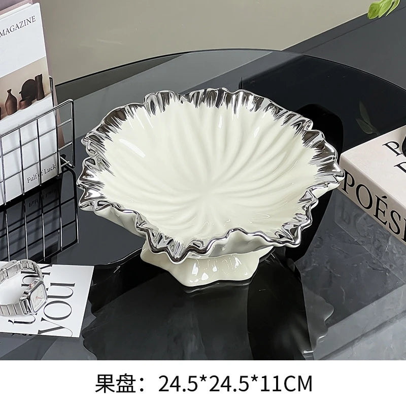 Ceramic Light Luxury Fruit Tray Elegant Finish For Living Room Coffee Table Centerpiece Snack Candy Plate For Couples Gift Vue