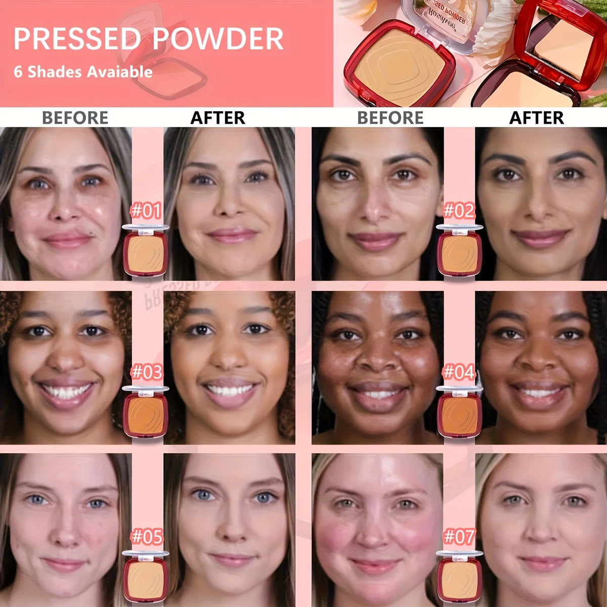 Matte Full Coverage Pressed Powder Foundation With Puff Applicator, 24H Fresh Wear Matte Weightless Finishing Powder Makeup Vue