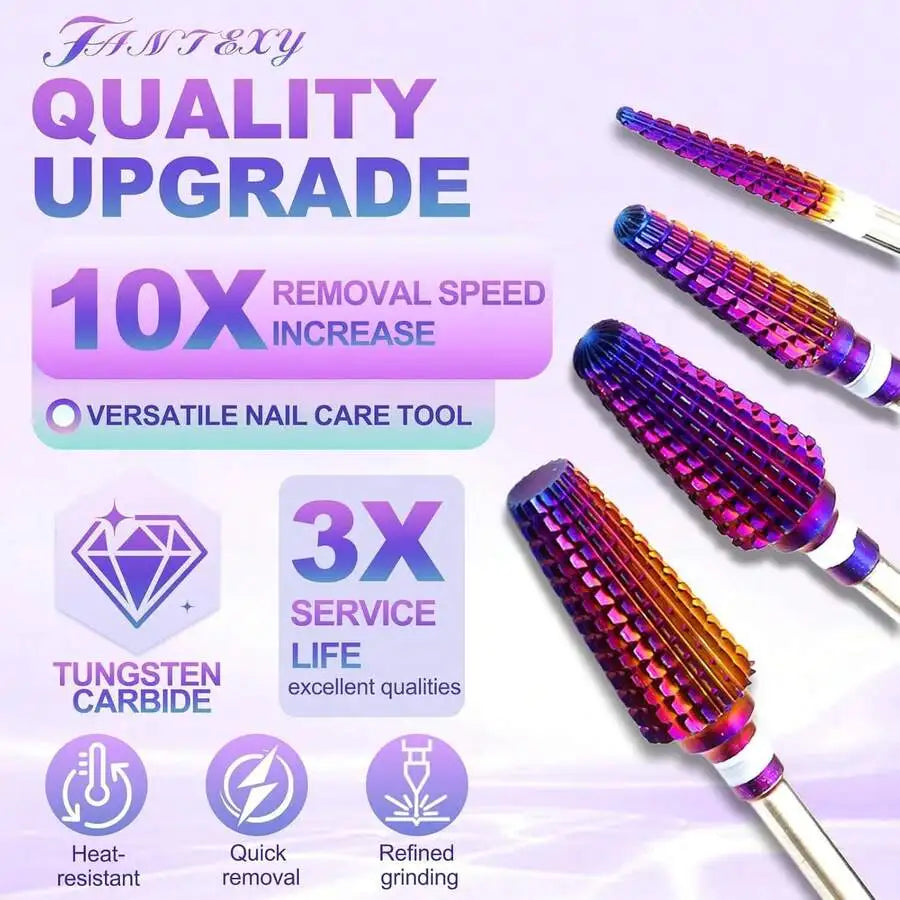 Purple 5 in 1 Nail Drill Bits Drills Milling Cutter for Manicure Remove Gel Acylics Nails Accessories Tool Vue