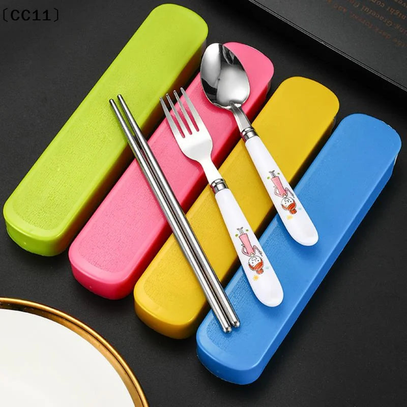 〔CC11〕Stainless Steel Chopsticks Spoons Three Piece Portable Cutlery Set Student Travel Cutlery Spoons Chopsticks Forks Vue