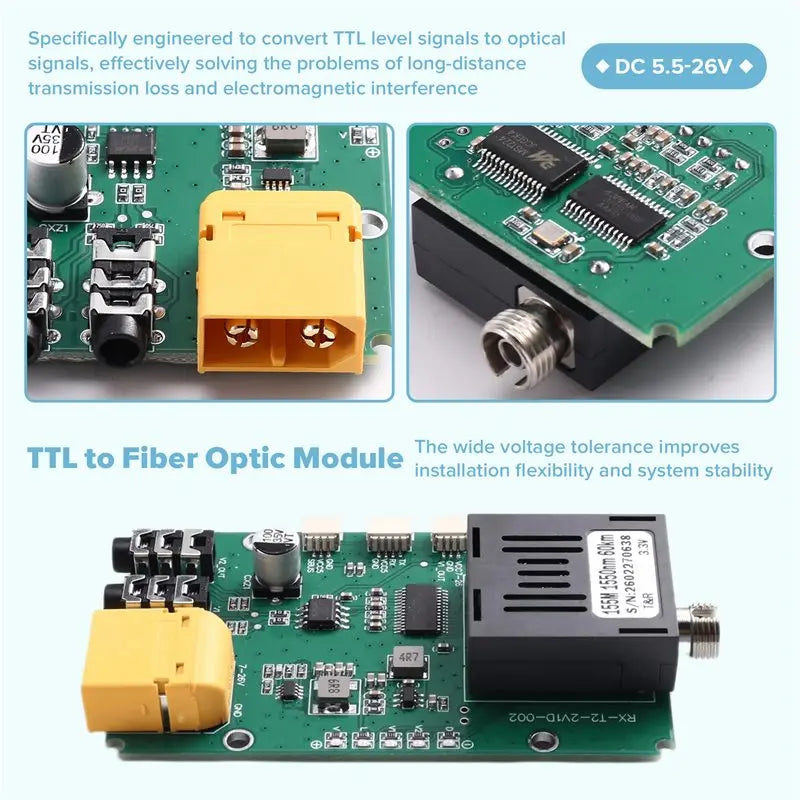 Hot-TTL Optical Transceiver Module 60KM DC 5.5-26V Optical Terminal Equipment Drones TTL To Fiber Optic Module RX Ground End Vue
