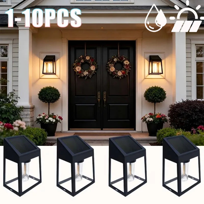 1-10PCS Solar Garden Wall Lantern Outdoor Waterproof Tungsten Filament Glow for Courtyard Fence Decorative Exterior Lighting Vue