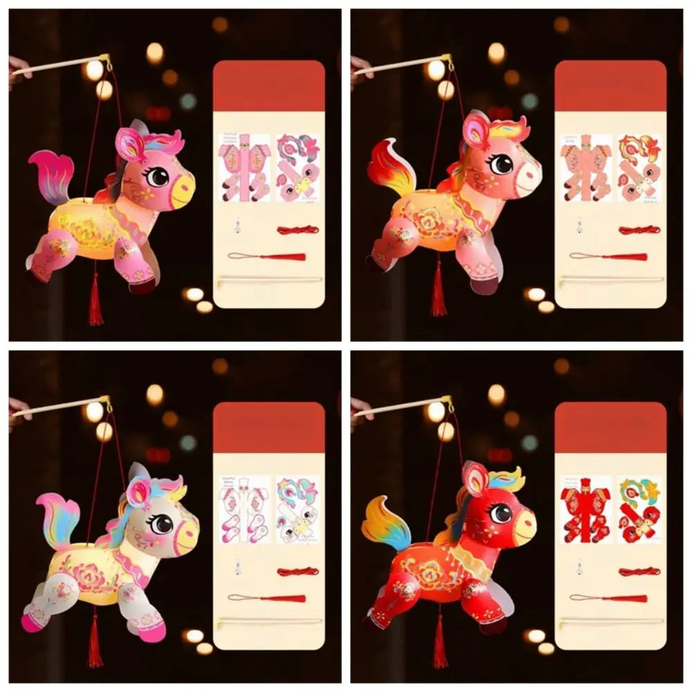 PVC Handheld Lantern Cartoon Chinese Style Blessing Lantern Traditional Pony Zodiac Horse Lantern Festival Party Vue