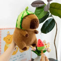 25cm Watermelon Dolphin Hat with Detachable Kapibala Plush Doll Cute Summer Gift for Girls Kawaii Beach Accessory Vue Brown