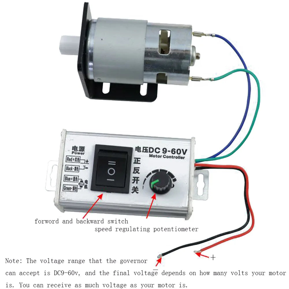 9-60V DC Motor Speed Controller 20A 25KHZ PWM DC Motor Forward and Reverse Control Switch 1-100 Adjustable Motor Speed Governor Vue