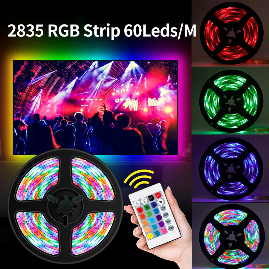 USB 2M/3M RGB Led Strip Light 2835 60Leds DC 5V RGB Ribbon Led Tape with IR Remote Control PC TV Backlight Gaming Room Decor Vue