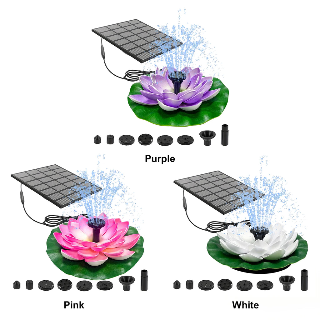 1.5W Lotus Solar Bird Bath Fountain – 6 Nozzles | Garden Pond Solar Fountain Pump Vue