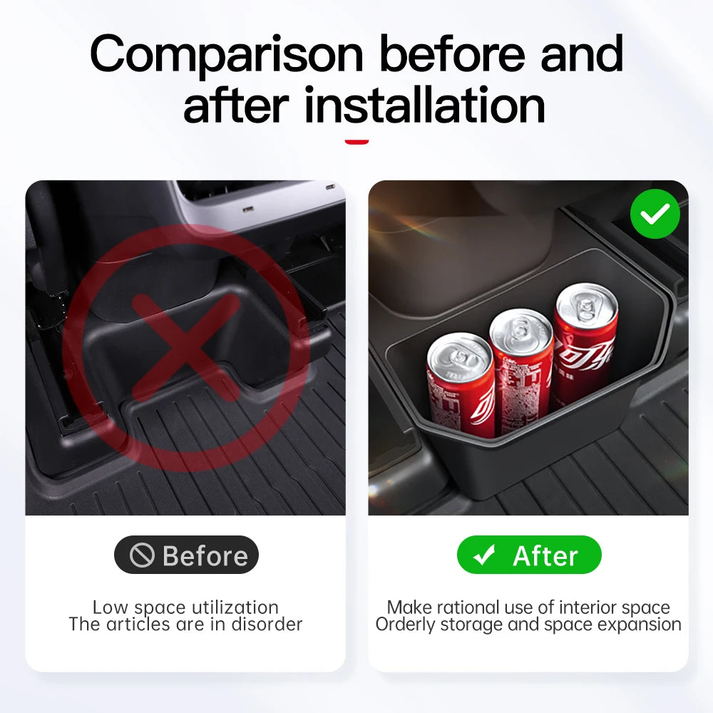 For Tesla Model Y Juniper TPE Rear Center Console Storage Box Organizer Box with Cover Trash Can Under Seat Car Accessories Vue