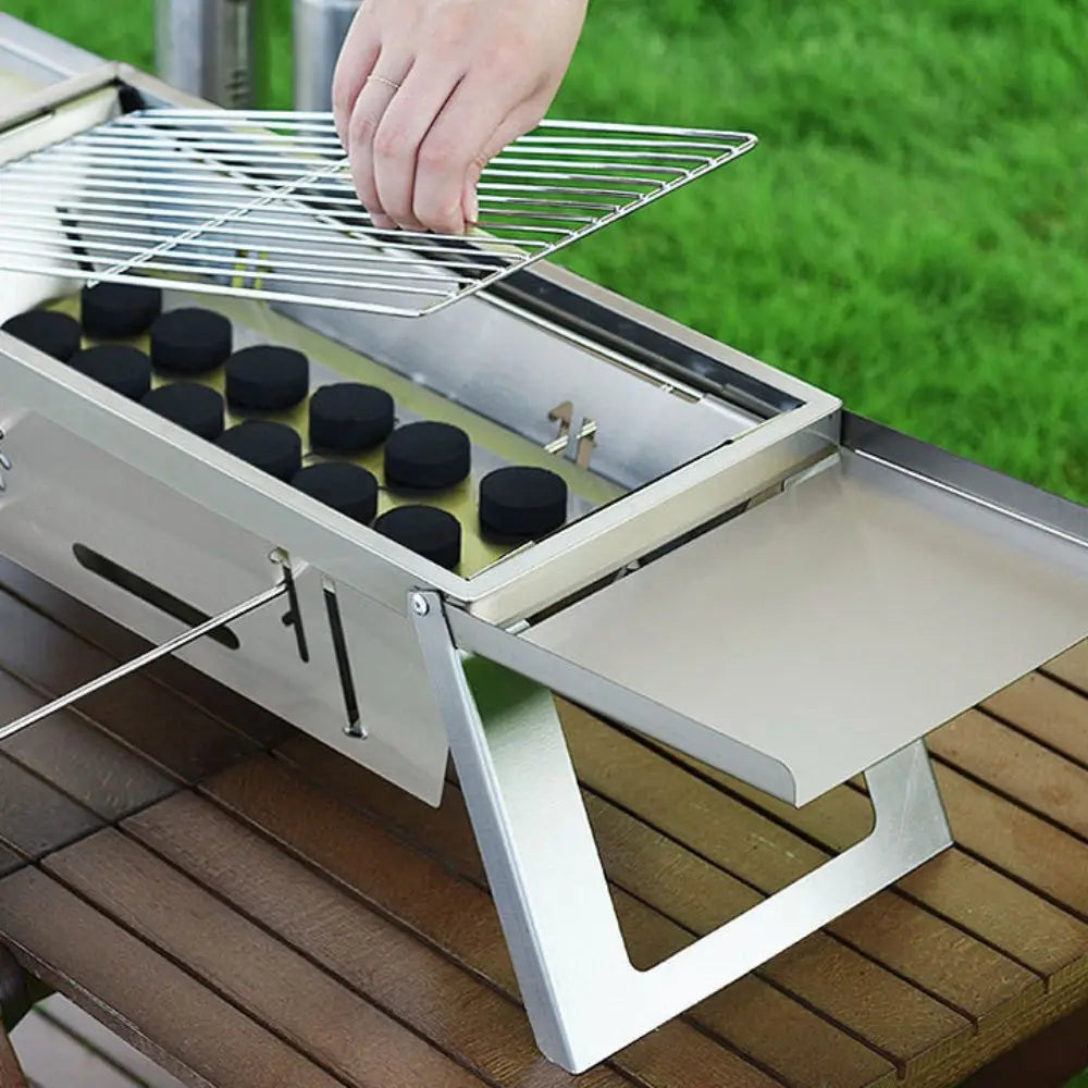 Stainless Steel Folding Barbecue Stove Adjustable Heat Setting Rust-proof Barbecue Grill Extendable Grill Rack Outdoor Vue