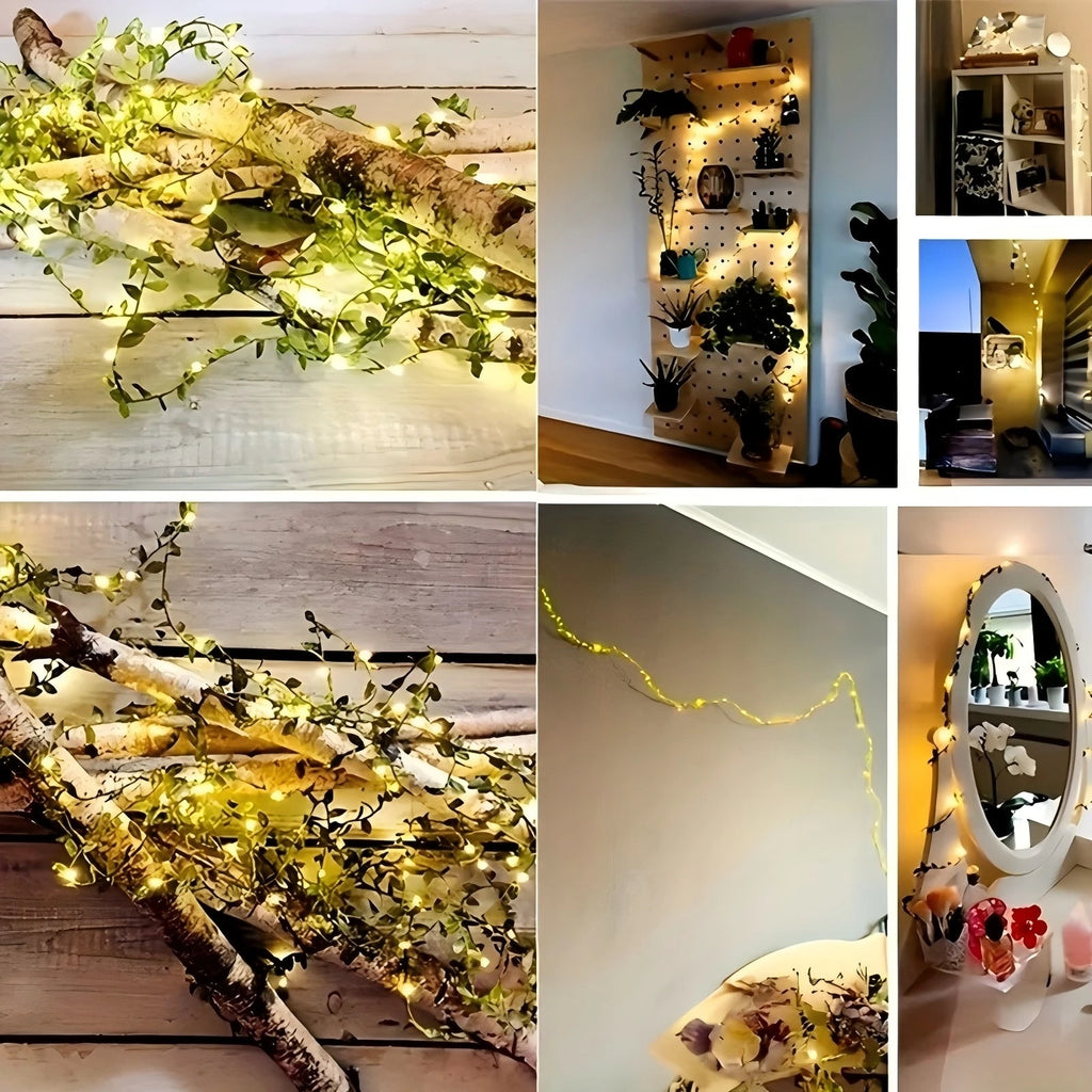 Minimalist Delicate Green Leaf LED String Lights, Slim Vine Fairy Lights for Shelf Wall Bedroom Boho Home Decor Vue