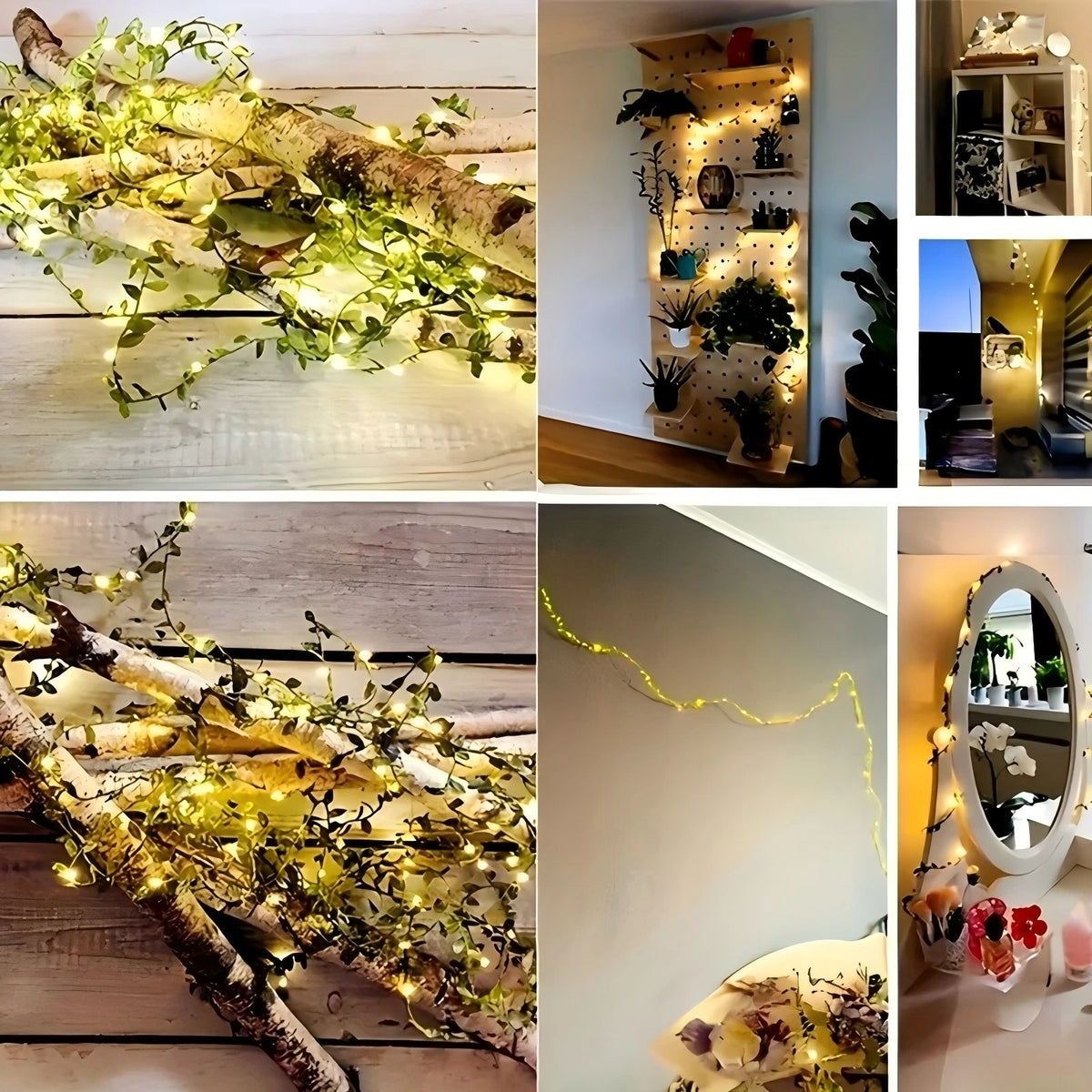 Minimalist Delicate Green Leaf LED String Lights, Slim Vine Fairy Lights for Shelf Wall Bedroom Boho Home Decor Vue