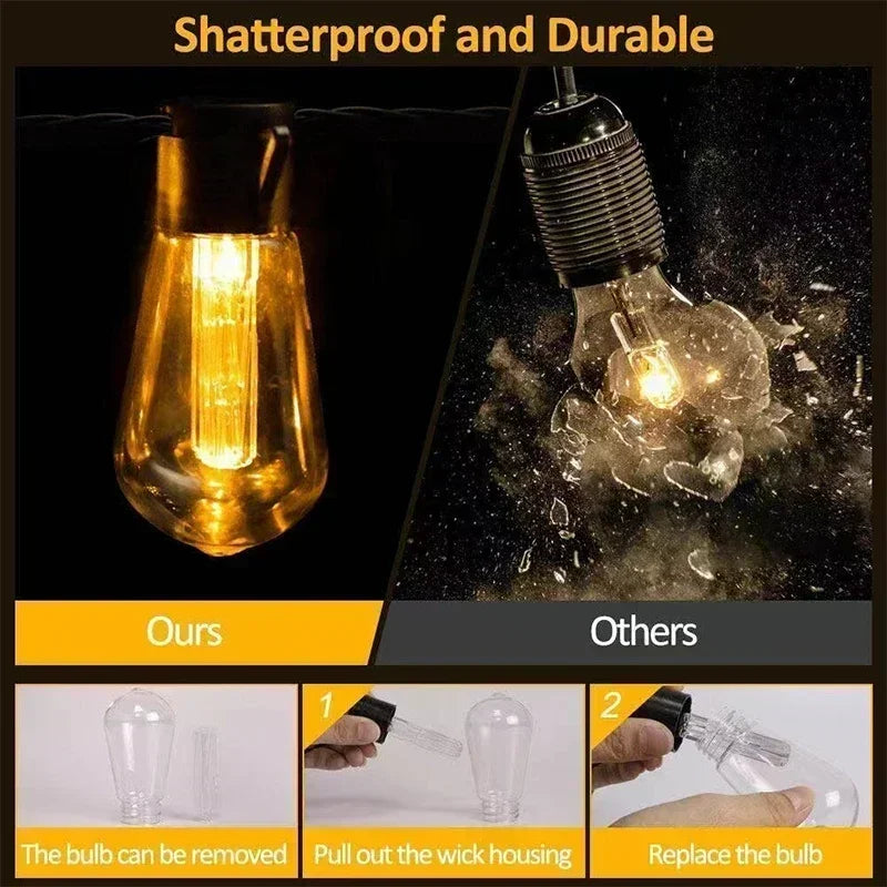 String Lights Outdoor Garland Connectable Shatterproof Waterproof Plastic LED Bulb Dimmable Patio Garden Decor Fairy Lighst Vue