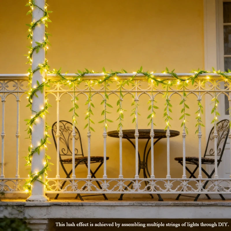 2M 20LED Willow Curtain Copper Wire String Light Imitation Leaf Battery Box Powered Constant Brightness Decorative Light String Vue