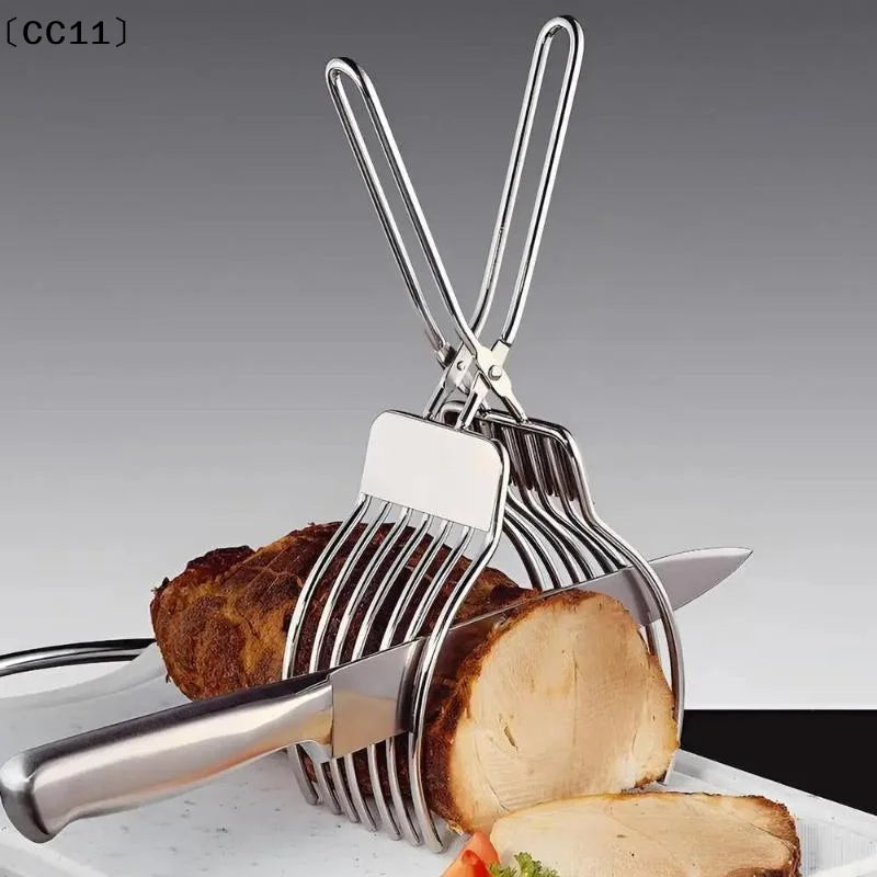 1 Pcs Stainless Steel Roast Meat Bread Cutting Tongs Effortless Slicing Food Holder Handheld Cheese Cutter Supplies〔CC11〕 Vue Default Title