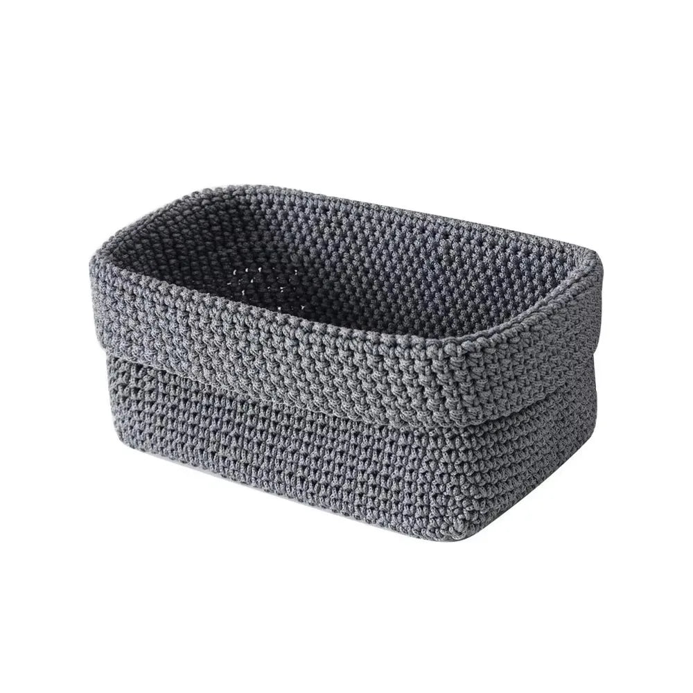 Handwoven Cotton Rope Storage Basket Rectangle Large Capacity Knitted Storage Basket Breathable Moisture-proof Vue Grey L