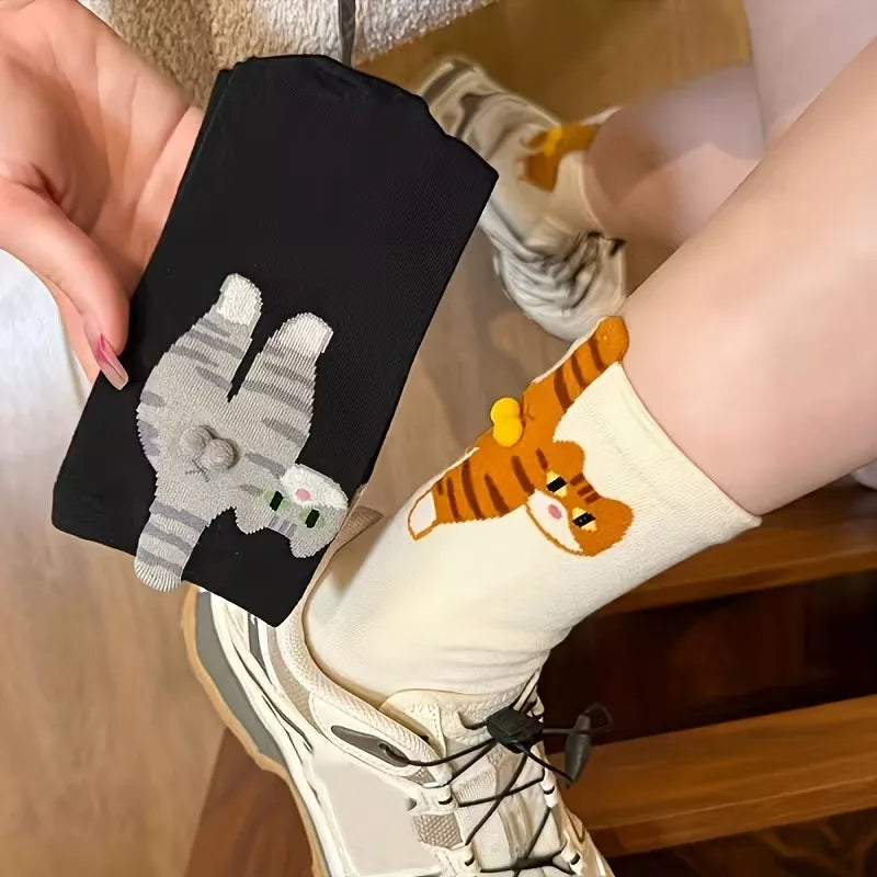 1-10Pairs Cartoon Crew Socks Cute Funny Soft Breathable Stretchy Daily Sports Mid Calf for Couples Friends Christmas Gift Vue