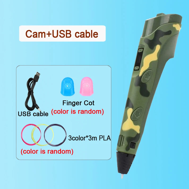 3D Pen Drawing Printing Pen With LCD Screen Compatible PLA Filament Toys Safe Paiting for Children DIY Christmas Birthday Gift Vue Cam-9M PLA