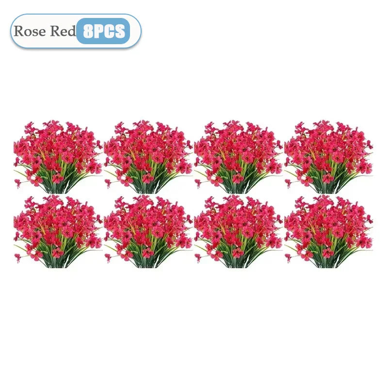 2-16PCS Violet Artificial Flowers Wall Hanging Fake Flower Bouquet Outdoor Home Garden Decoration DIY Wedding Party Home Decor Vue Rose Red-8PCS