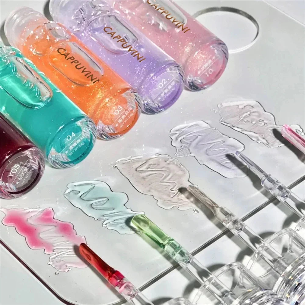 Transparent Crystal Jelly Lipgloss Shiny Clear Mirror Moisturizing Lip Balm Glitter Liquid Lipstick Lip Oil Fruit Taste Lip Tint Vue