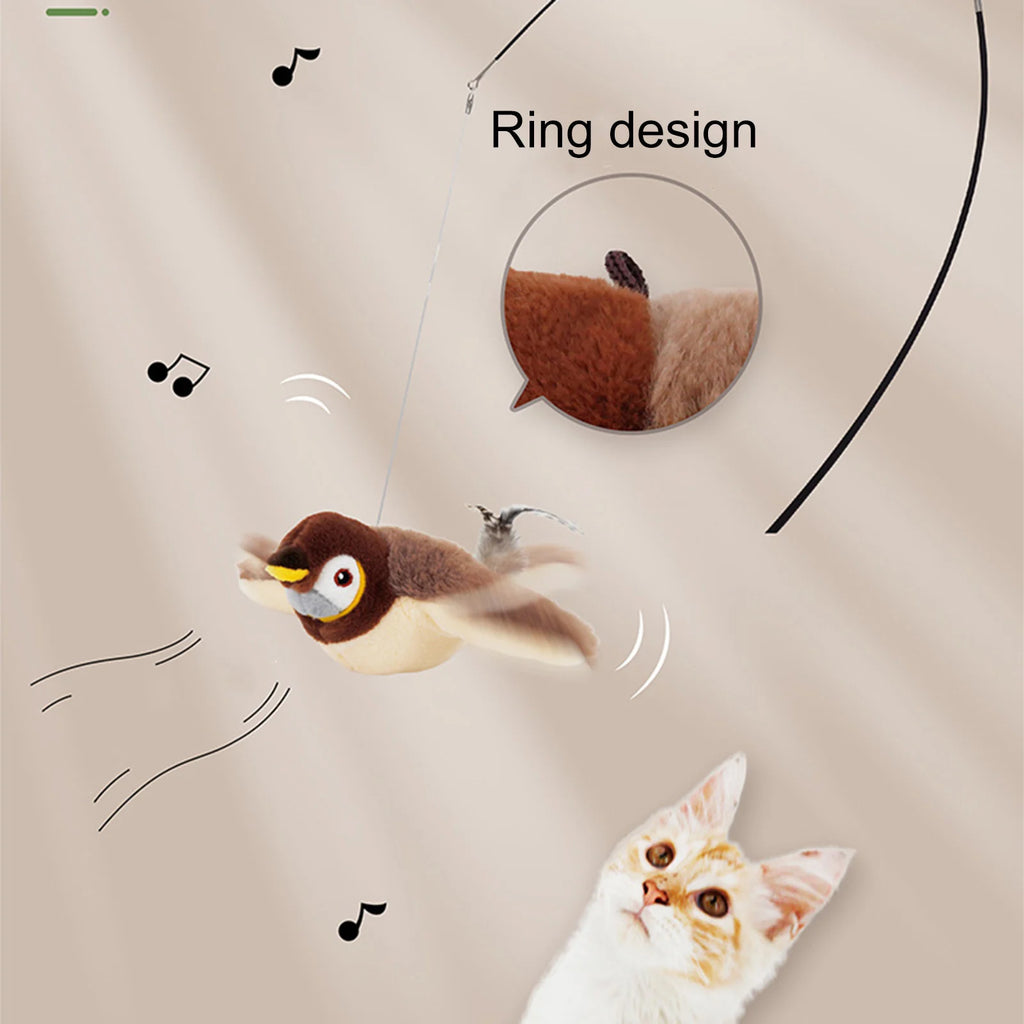 Cat Interactive Toy Chirping Bird , 500mAh Rechargeable Interactive Flapping Chirping Bird Cat Toy Smart Simulation Bird Toy Vue