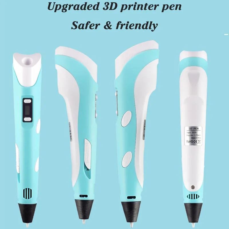 3D Pen Drawing Printing Pen With LCD Screen Compatible PLA Filament Toys Safe Paiting for Children DIY Christmas Birthday Gift Vue
