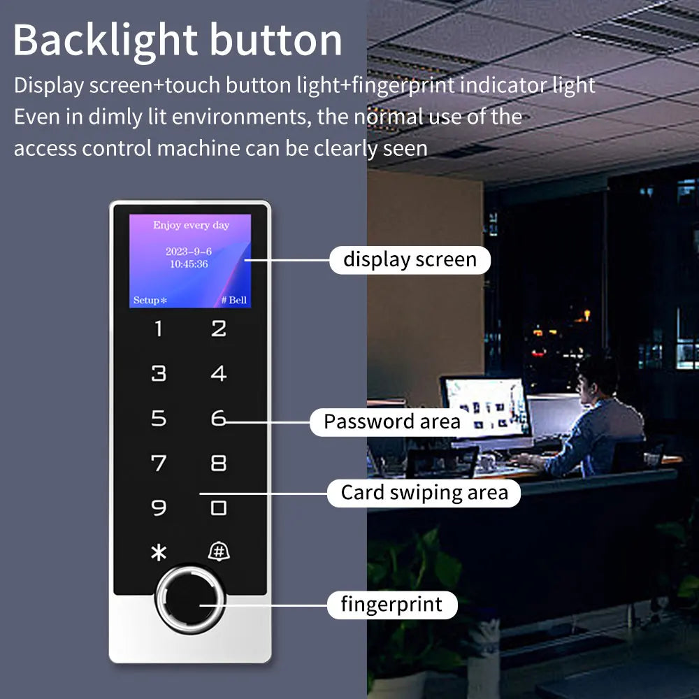 Support Tuya app WIFI waterproof access control fingerprint password unlock 125KHZ ID with screen door access control system Vue